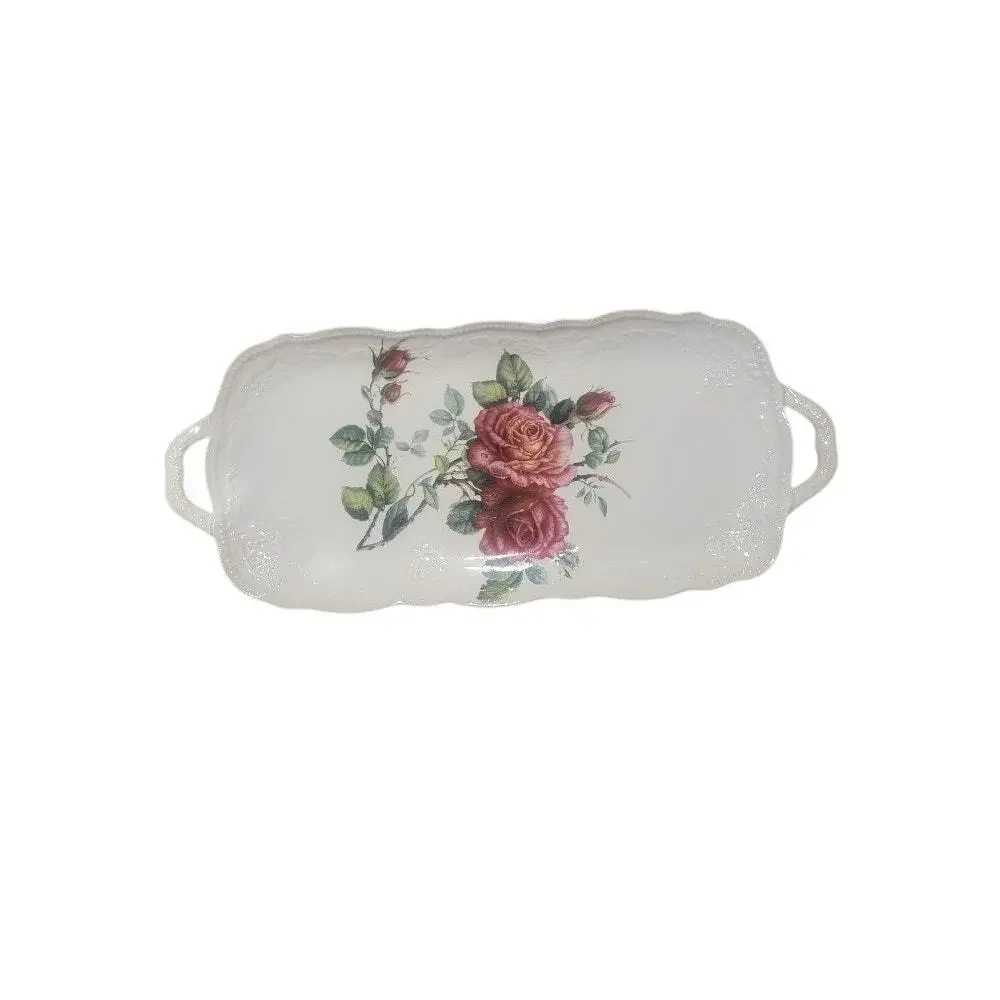 Godinger & Co  Rose Tray Dinner Serveware Multi-use Display White Pink‎